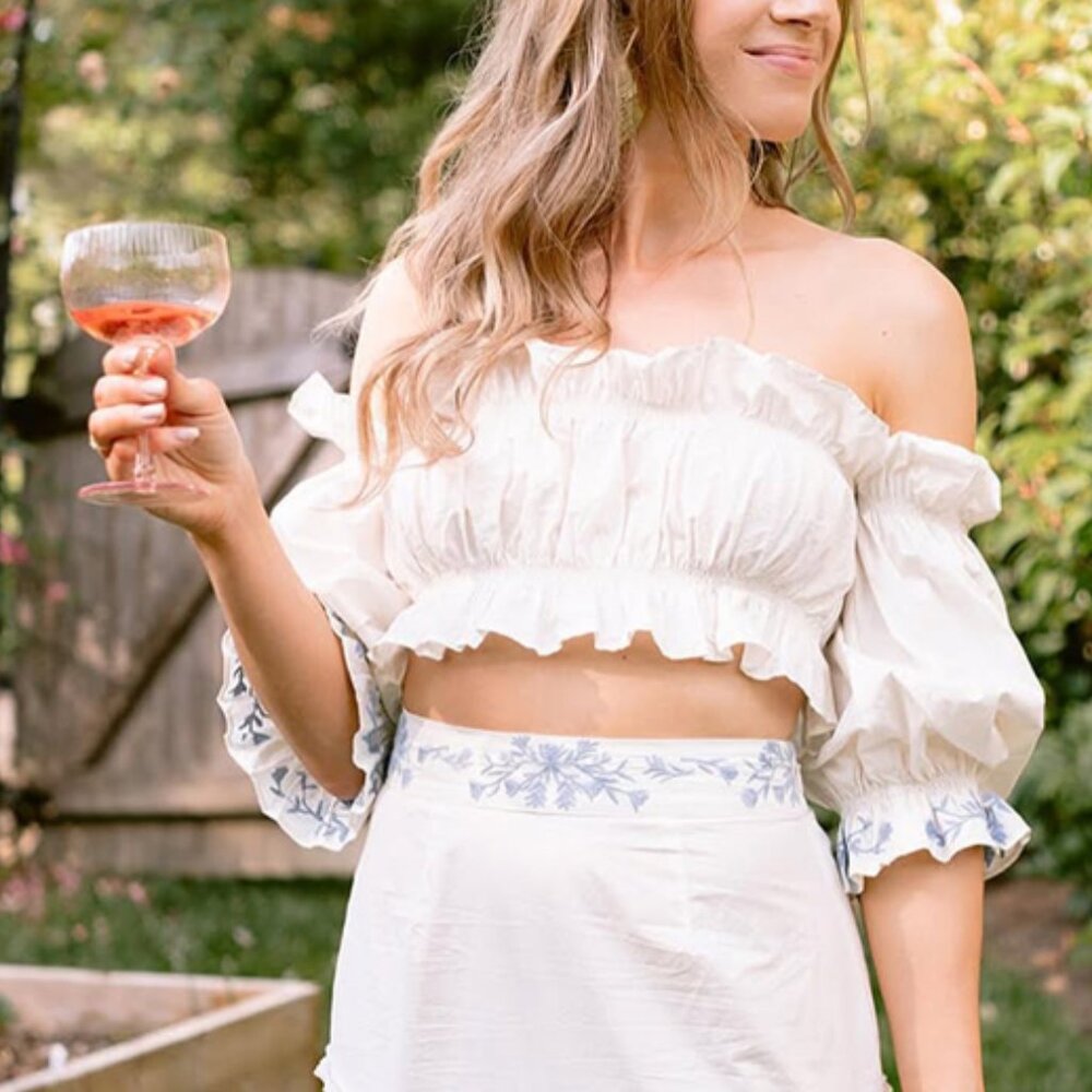Jefferson Lane Camille Crop Top White Blue Size XS NEW NWT